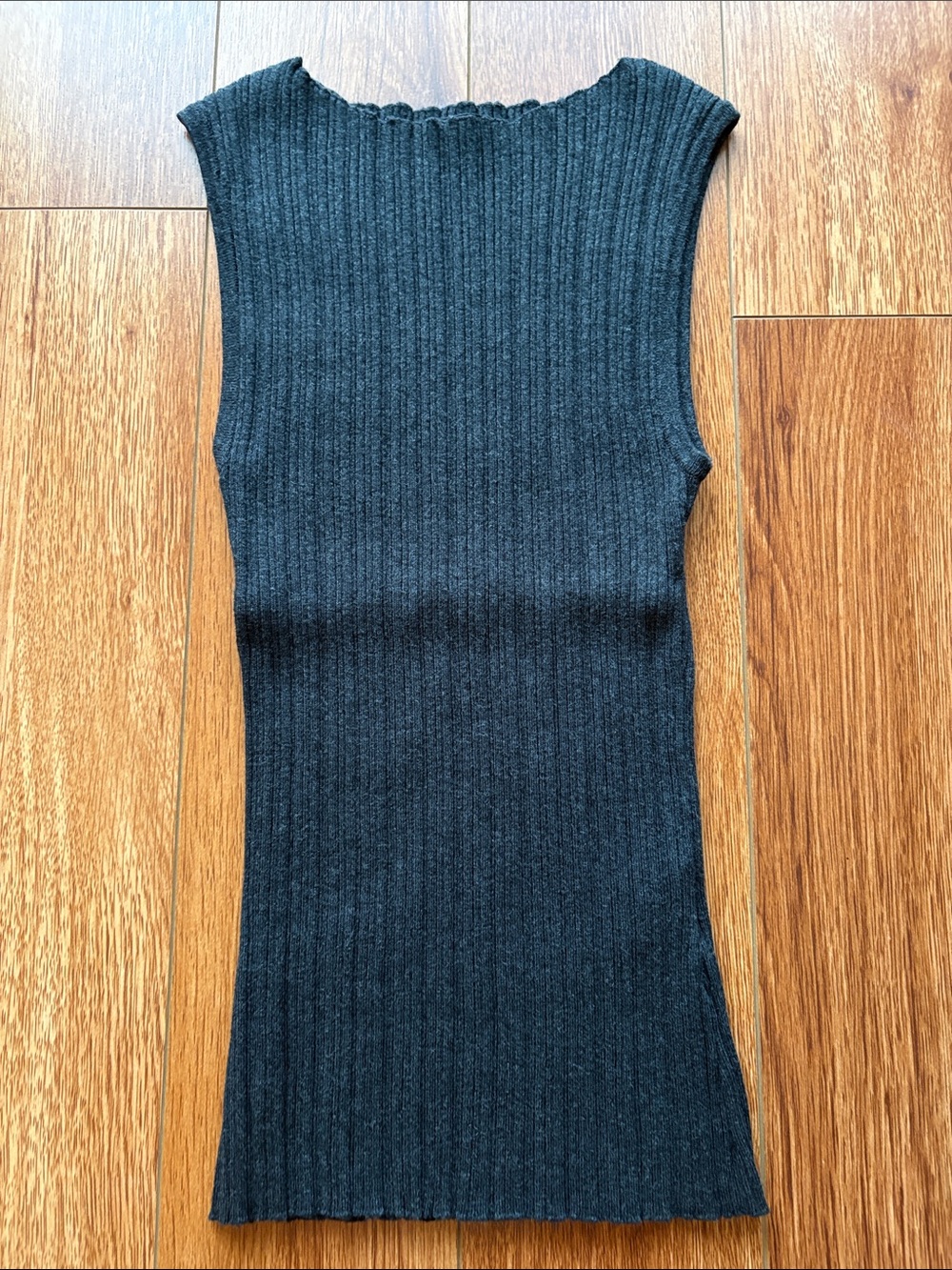 Quince Cotton Cashmere Ribbed Boatneck Tank Heather Charcoal (Dark Gray) XS EUC - Picture 2 of 6